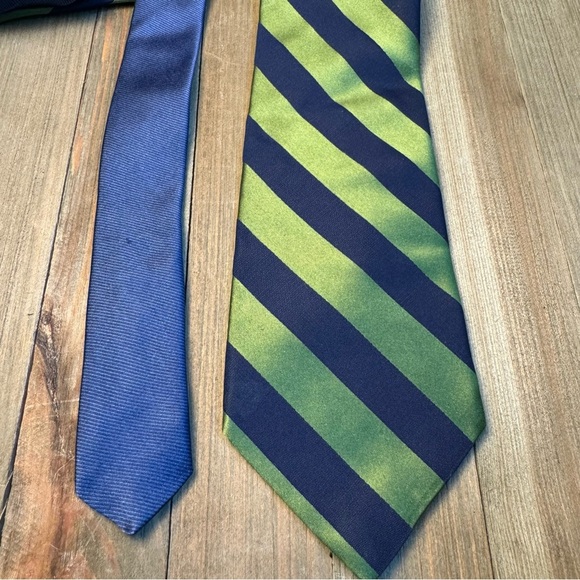 Tommy Hilfiger Green Navy Silk Striped Tie‎ - Picture 2 of 4